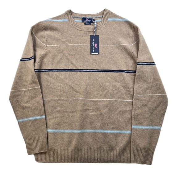Vineyard Vines Merino Wool Sweater Mens Large Tan Stripe Crewneck $168 NEW